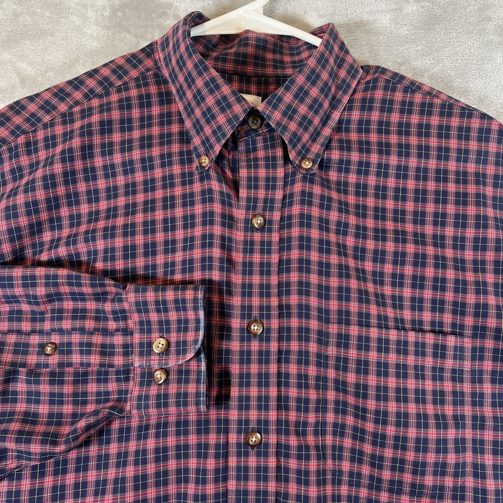 Brooks Brothers Shirt Original Polo Button Down‎ Navy Plaid Mens Lg *Flaw